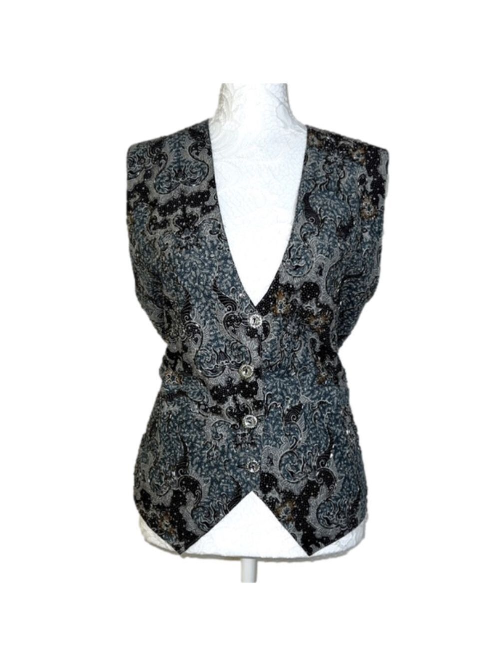Vintage 90s Theo Beaded Silver Button Closure Vest Top - Size Large